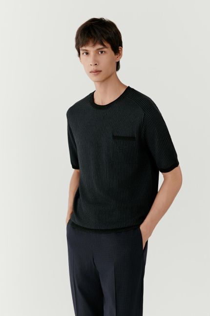 T-shirt poche plaquée en laine