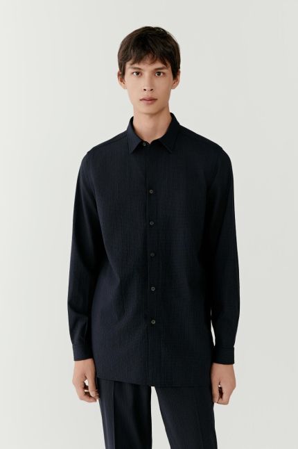 Chemise à carreaux en laine et soie