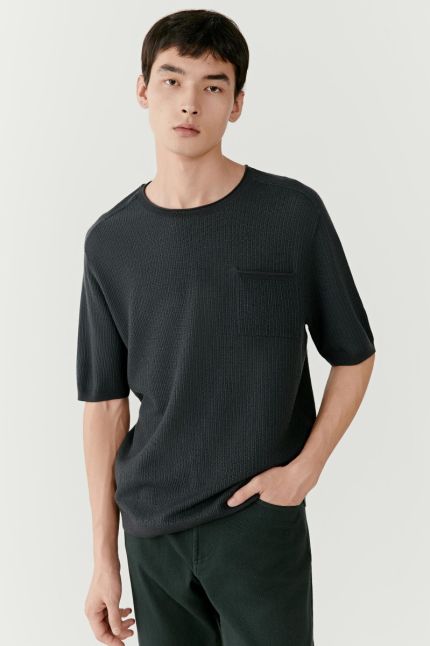T-shirt poche plaquée en laine