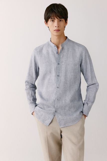 Chemise en lin à col officier