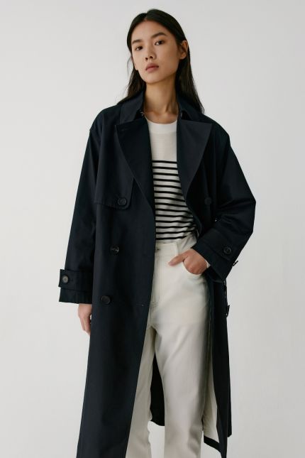 Trench-coat à double boutonnage en sergé de coton 