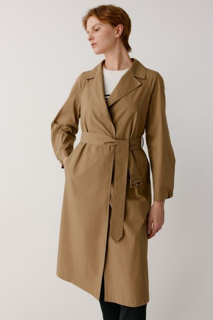Trench-coat long à revers crantés